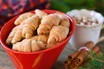 Christmas cookies with sugar, cinnamon and nuts on New Year's 