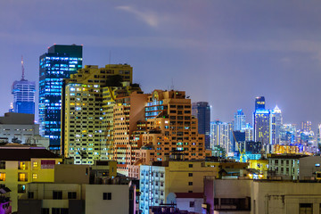 Cityscape on beautiful night from ratchadapisek road Bangkok Thailand's capital.