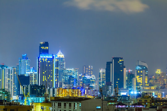 Cityscape on beautiful night from ratchadapisek road Bangkok Thailand's capital.