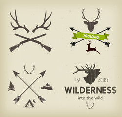 Hunting club symbols set vector