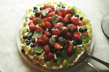 Tasty fruit and chocolate cake