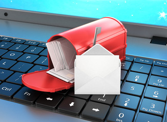 mailbox on the keyboard, open letter on the keyboard. 3d illustr