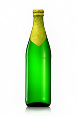 Bottle of beer with golden foil and clipping path isolated on white background