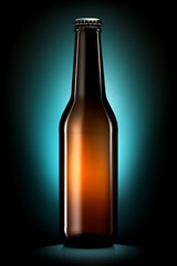 Bottle of beer or cider with clipping path isolated on dark blue background