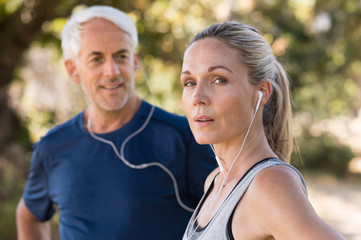 Mature couple exercising