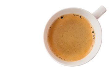 Hot coffee cup with clipping path top view isolated on white bac
