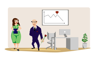 business characters, scene office romance, vector graphics
