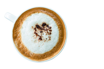 Hot coffee cup with clipping path top view isolated on white bac