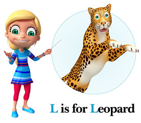 Kid girl pointing Leopard