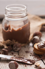 Chocolate cream and nuts. Chocolate spread 