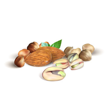 hazelnut, pistachio, almonds, set