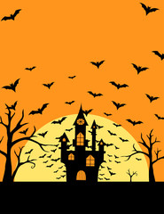 Halloween bats and castle poster design