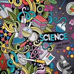 Obraz na płótnie Canvas Cartoon cute doodles hand drawn Science frame