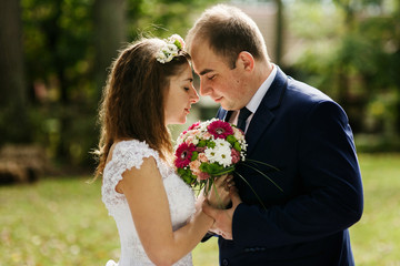 Young beautiful couple of happy newlyweds