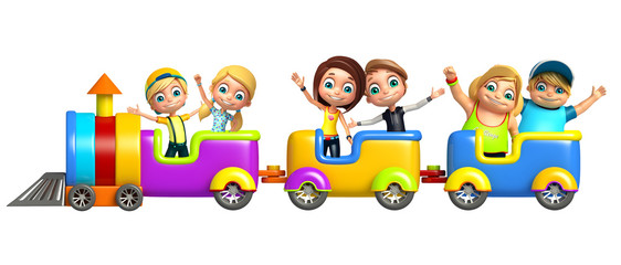 Kid boy and girl with Train