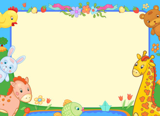 background banner with animals for kinds, funny illustration flowers