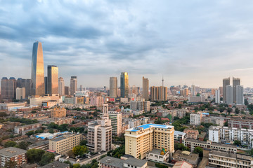 Fototapeta na wymiar modern cityscape of tianjin at dusk
