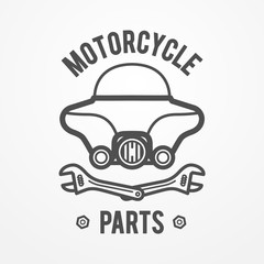 Abstract motorcycle shop or store logo made of windshield and crossed wrenches. Silhouette line style. Bike vector stock image.