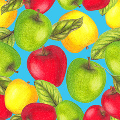 Seamless pattern of hand drawn apples