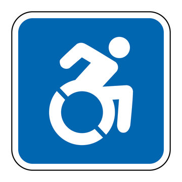 Blue square handicapped sign with wheelchair, modified in New York state