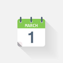 1 march calendar icon on