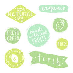 Set of badges for packaging design. Natural, fresh, green, organic.