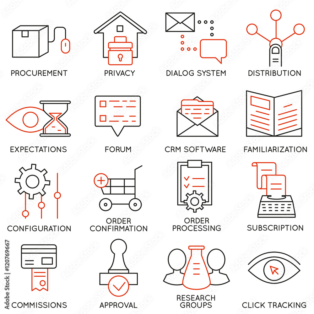 Poster vector set of 16 icons related to business management, strategy, career progress and business proces