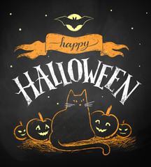 Chalk drawing of Halloween postcard
