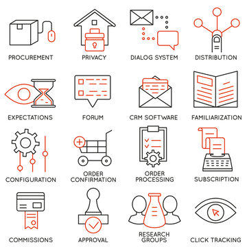 Vector set of 16 icons related to business management, strategy, career progress and business process. Mono line pictograms and infographics design elements - part 18