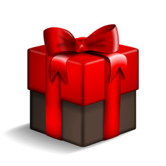 Vector illustation of a red and brown gift box with red ribbon.