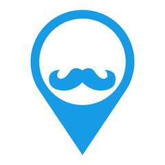 Icono plano localizacion bigote hipster azul