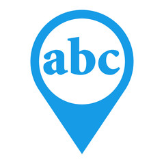 Icono plano localizacion texto abc azul