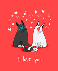 Card with cats and hearts for Valentine's Day