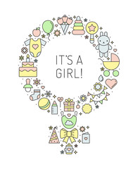 It’s a girl! cute outline vector background with Venus symbol.