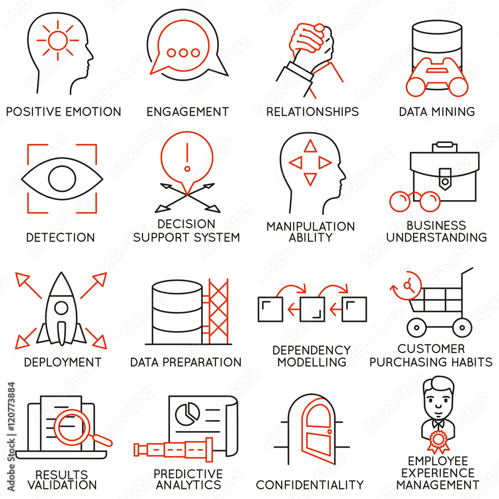 Poster vector set of 16 icons related to business management, strategy, career progress and business proces