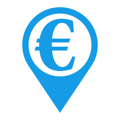 Icono plano localizacion texto euro azul