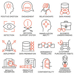 Vector set of 16 icons related to business management, strategy, career progress and business process. Mono line pictograms and infographics design elements - part 26