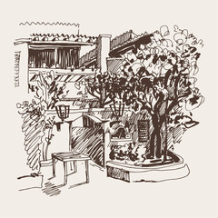 sketch drawing of Slovenska Plaza hotel street in Budva, Montene