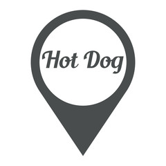 Icono plano localizacion texto Hot Dog gris