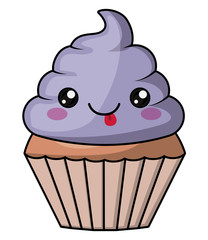 Muffin with kawaii face icon. Cute cartoon and character theme. Isolated design. Vector illustration