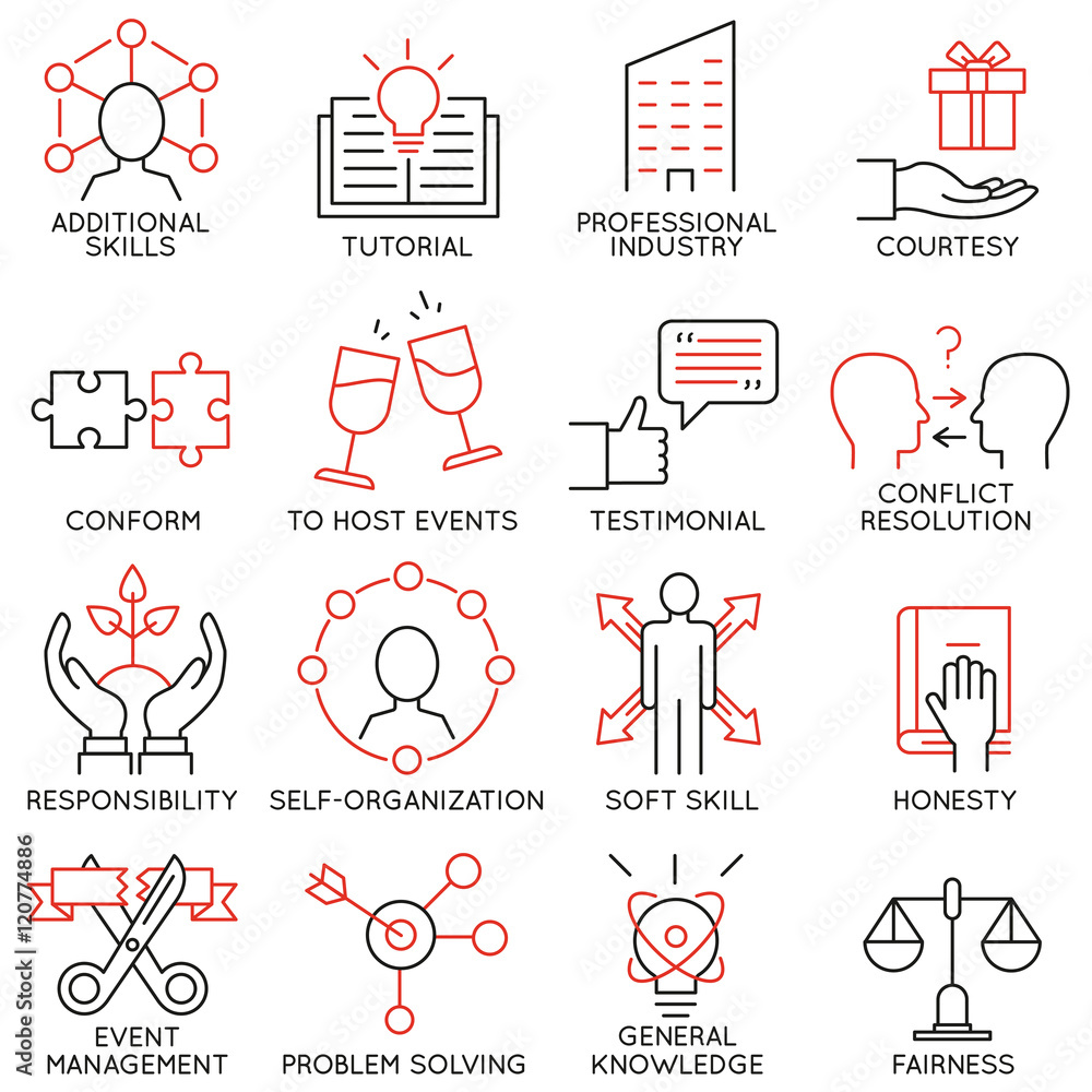 Poster vector set of 16 icons related to business management, strategy, career progress and business proces