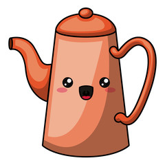 Kettle with kawaii face icon. Cute cartoon and character theme. Isolated design. Vector illustration