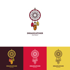 Dreamcatcher logo with feathers and beads