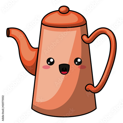 "Kettle with kawaii face icon. Cute cartoon and character theme
