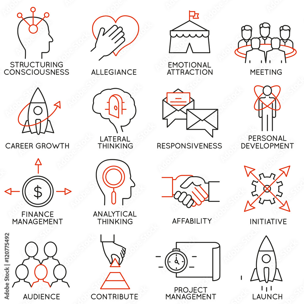 Poster vector set of 16 icons related to business management, strategy, career progress and business proces