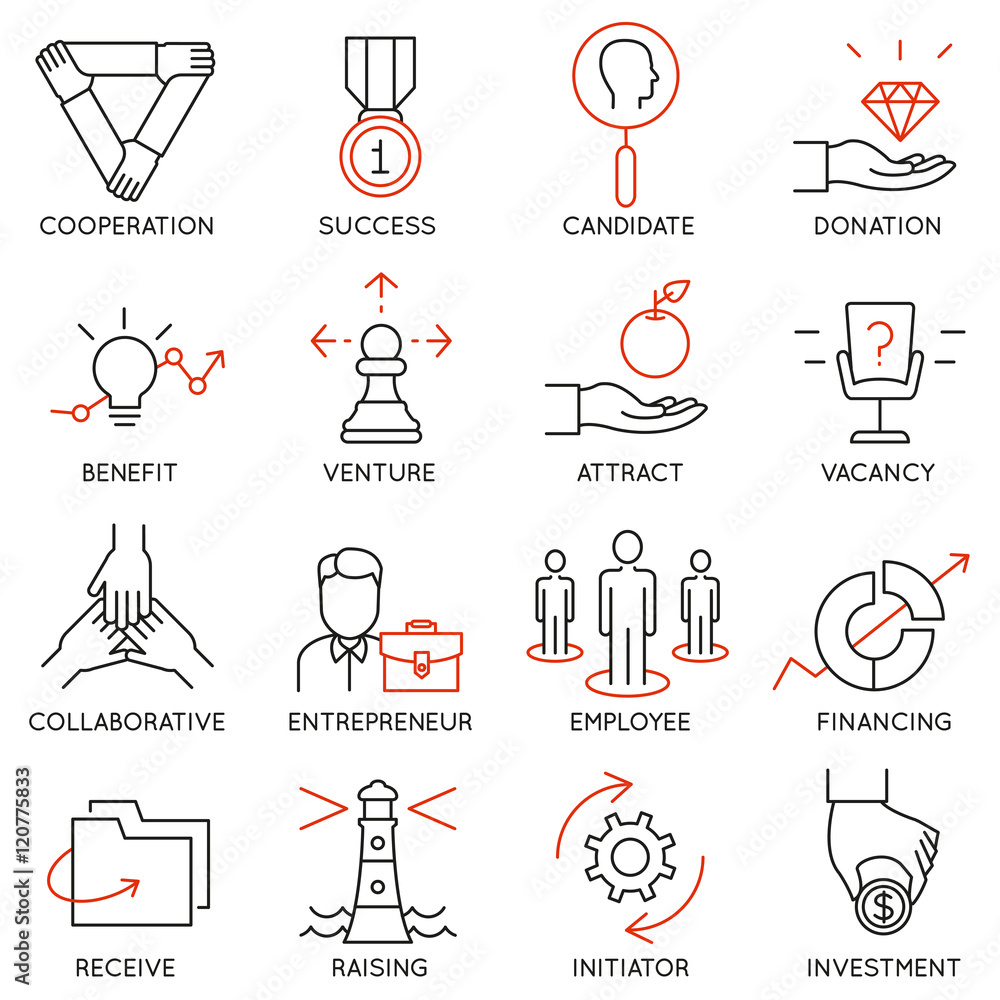 Poster vector set of 16 icons related to business management, strategy, career progress and business proces