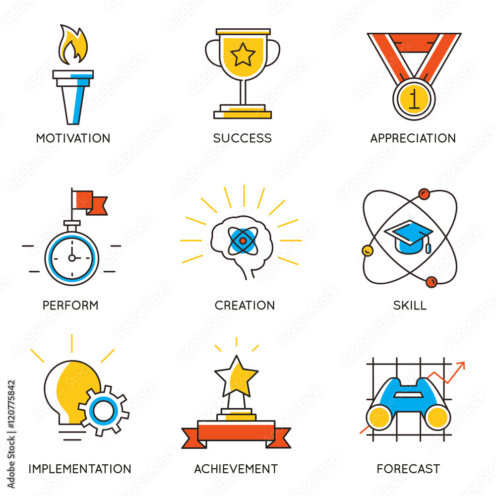 Poster vector set of icons related to career progress and business management. infographics design elements