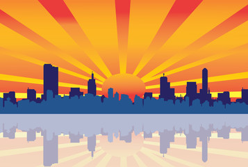 City skyline on the background of sunset, vector illustration