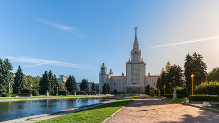 Obraz premium Light and shadow image of Lomonosov Moscow State University being rated among the universities with the best reputation in the world, Moscow , Russia