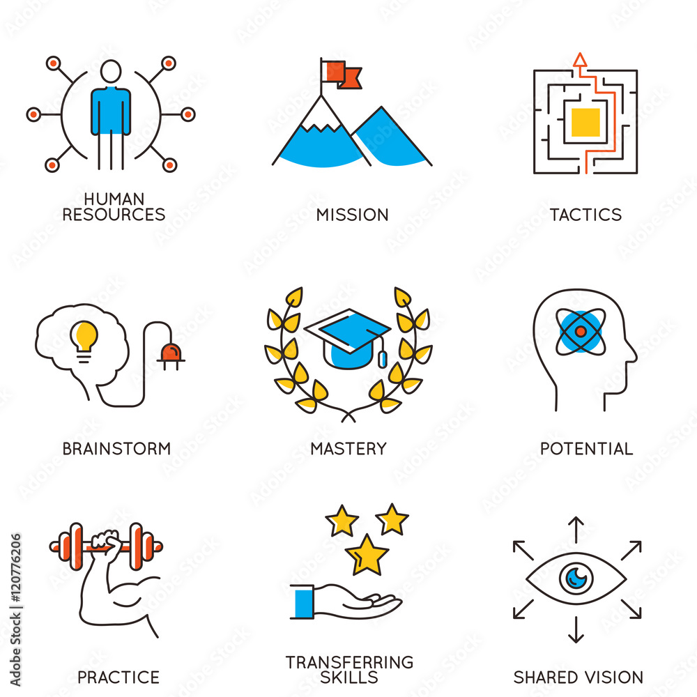 Poster vector set of icons related to career progress and business management. infographics design elements